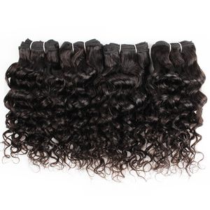 4PCs mänskliga hårbuntar Vattenvåg g pc Naturlig färg Indiska mongoliska lockiga Virgin Hair Weave Extensions för kort bob stil
