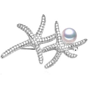 2 Inch Clear Rhinestone Crystal Double Starfish Brooch Pins Women Rhodium Silver Plated Vintage Style