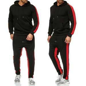 Solid Color Hooded Mens Tracksuits Striped Pullover Loose Men Casual Sets Long Sleeve Two Piece Pants