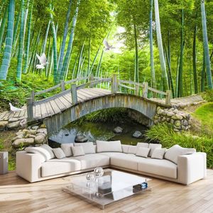 スモールブリッジカスタム写真の壁紙3D竹林風景絵画壁装飾リビングルームベッドルーム壁紙壁画3D