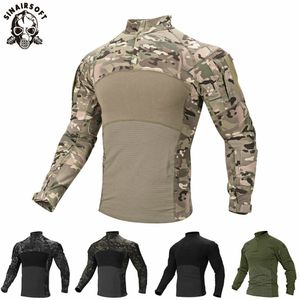 Mens Camouflage Tactical T Shirt Zip Pocket Long Sleeve Cotton Breathable G3 Combat Frog shirt Men Training Shirts T Shirt
