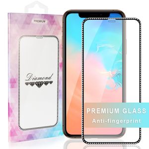 Temperat glasskärmsskydd Diamond Rimglas för iPhone Newes XR XS Max XS Plus Bling Film med låda