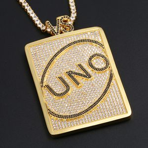 Wholesale big plates for sale - Group buy Hip Hop Iced Out Big Medal Letter UNO Pendant Necklace Full of Zircon Gold Plated with Tennis Chian Necklace