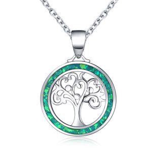 Vacker grön eld Opal Livets träd Hängsmycke Halsband för kvinnor Sterling Silver Birthstone Smycken Mode Bröllop Tillbehörsgåva