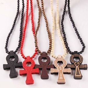 Bra trä hängsmycke halsband egyptisk kraft av liv design goodwood trä charm pärlor halsband för kvinnor mode män hip hop smycken gåva