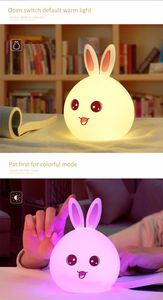 çocukluk gece aydınlatmaları toptan satış-Yeni Stil Tavşan LED Gece Işık Çocuklar Için Bebek Çocuk Başucu Lambası Renkli Silikon Dokunmatik Sensör Dokunun Kontrolü Nightlight