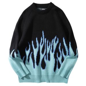 свитеры harajuku оптовых-Пламя свитер для мужчин Женщины Harajuku Lazy Pullovers Свитера осенью и зимний хип хоп негабаритный вязальный пуловер