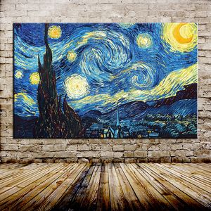 reproducción pintada a mano óleo al por mayor-Mintura Art Amply Starry Night of Vincent Van Gogh Reproducción Hecha a mano Pintura al óleo sobre lienzo Imagen de arte de la pared para la sala de estar Decoración del hogar