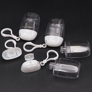 küçük şeffaf plastik şişe kavanozları toptan satış-30 ML El Dezenfektanı Plastik Şişe Çevirme Şişeleri Petg Küçük Örnek Paketi Kanca Kavanoz Taşınabilir Anahtarlık Temizle Şeffaf