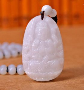 White Jade Eight Patron Buddha Pendant Long Necklace Male and Female Birthstone Buddhism Jewelry Peace of Mind and Healing Gems