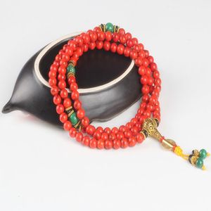 Sennier Red Coral bracelet natural stone beads mala necklace buddhist prayer rosary strand bracelets buddha Meditation Y200807