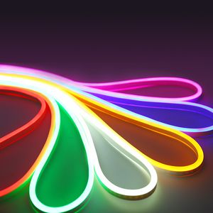 Wholesale green led rope lights resale online - 12V Led Neon Strip Light Sign Rope Flexible Tape Soft Bar Silicon Tube Waterproof SMD White Red Green Yellow Pink Ice Blue