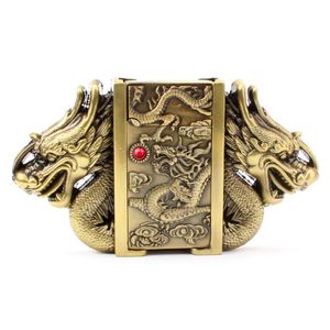 Wholesale male belt buckles resale online - Gold dragon buckle belt lighter belt buckle head metal punk style belts parts men s lighter belt Gas lighter male