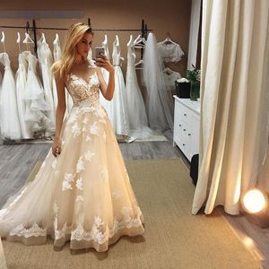 New Designer Top Quality Simple A Line Wedding Dresses sheer crew lace Gorgeous Popular vestido de festa longo long dress Bridal Gowns