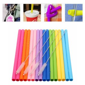 Candy Color Silicone Straw Set with Box High Temperature Resistance Silicone with Cleaning Brush Drinking Outdoor Protable Straw HHA821