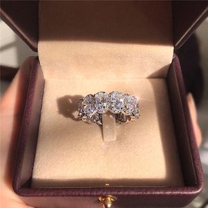 Oszałamiająca limitowana edycja Eternity Band Obiecka Pierścionek Srebro sztuk Oval Diamond CZ Pierścienie Zaręczynowe dla kobiet