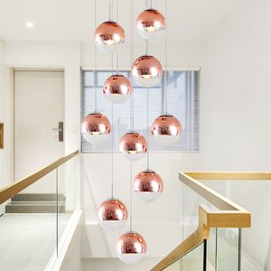 Stairwell Hanglampen Moderne Minimalistische Light Luxe Creatieve Antieke Brons Glas Villa Lamp M Glazen Bal Hanglampen