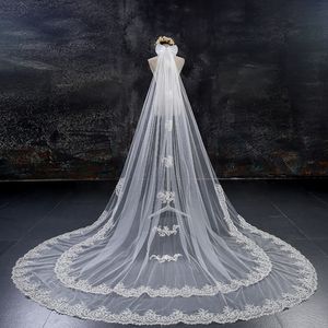 Wholesale long train wedding veils resale online - Luxury Long Bridal Veils Lace Appliqued Cathedral Train Ivory Wedding Veil With Comb Bride Veils Bridal Hair New Arrival