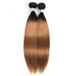 tonlu saç toptan satış-Brezilyalı Bakire Düz Saç Örgü Demetleri Ombre Kahverengi Renk B Iki Ton Bundle inç Perulu Remy İnsan Saç Uzantıları