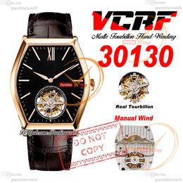 30130 Malte Real Tourbillon Handwindende mechanische heren Watch Rose Gold Case Black Stick Dial Brown Leather Riem Super Edition Reloj Hombre Montre PuretimeWatch