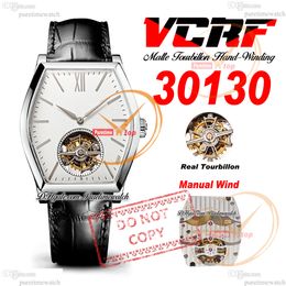 30130 Malte Real Tourbillon Handwindende mechanische heren Watch VCRF Steel Case Silver Stick Dial Leather Strap Super Edition Reloj Hombre Montre PuretimeWatch