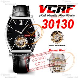 30130 Malte Real Tourbillon Handwindende mechanische heren Watch VCRF Steel Case Black Stick Dial Leather Strap Super Edition Reloj Hombre Montre PuretimeWatch