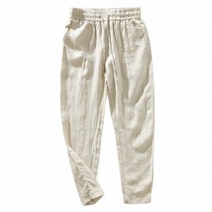 3023 Pantalon 100% lin pour hommes Style japonais Taille élastique Couleur unie Haute qualité Simple Casual Lâche Droite Longueur de la cheville Pantalon c0o2 #