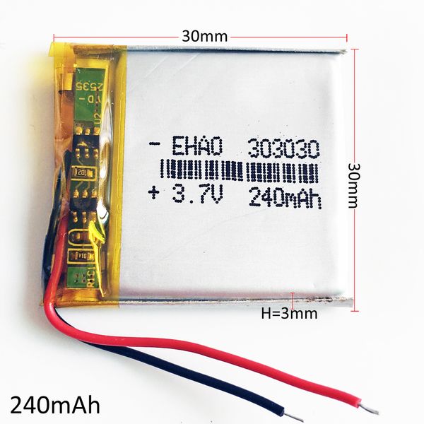 303030 3.7v 240mAh lipo batterie rechargeable Li-polymère avec protection borad puissance pour mini haut-parleur Mp3 bluetooth enregistreur casque casque