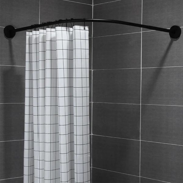 304 25MM coin extensible tringle à rideau de douche pôle noir en forme de L en acier inoxydable barre de rail barre de porte de bain matériel 4 taille 240320