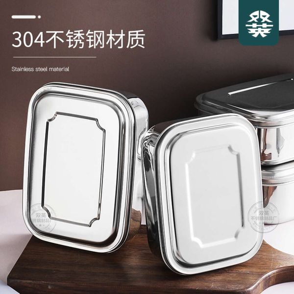 Caja Bento japonesa para almuerzo grande, rectangular, de acero inoxidable, con tres rejillas, 304, caja de mantenimiento fresco separada