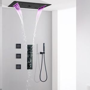 304 Roestvrij Staal 28*15 inch LED Douchesysteem Spa Mist Waterval Badkamer Zwart Thermostatische Douchekranen Set