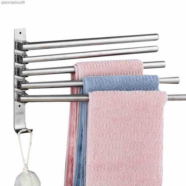 Colgador de columpio para baño de 4 brazos de acero inoxidable 304, toallero organizador de almacenamiento, ahorrador de espacio, toallero de montaje en pared para Hotel y hogar L230704