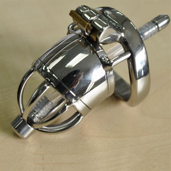 Cinturón de castidad de acero inoxidable 304, jaula para pene bloqueable, anillo para pene, Dispositivo de Castidad masculina con catéter uretral, juego para adultos, juguetes sexy 242Y