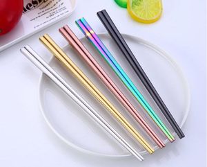 Glossy Titanium Plated Chopsticks Anti Scalding High-grade 304 Stainless Steel Titanium Rainbow Golden Black Square Chopsticks SN159