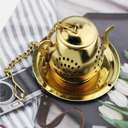 304 roestvrijstalen creatieve gouden thee zeef thee brouwer, vergulde nieuwe theepotvorm