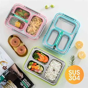 304 Rvs Lunch Box Compartiment Bento Keuken Lekvrij Voedsel Container Studenten Kinderen Gebruik 210423