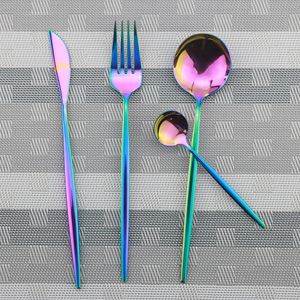 304 roestvrij staal spiegel bestek kleurrijke mes vork lepel thee lepel servies diner set paars westerse servies blauwe bestek