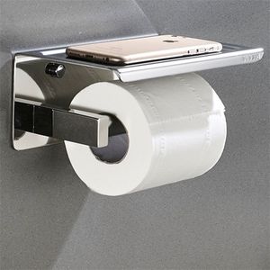 Porte-papier hygiénique en acier inoxydable 304 avec étagère de téléphone Distributeur de rouleaux auto-adhésifs Accessoires de salle de bains T200425