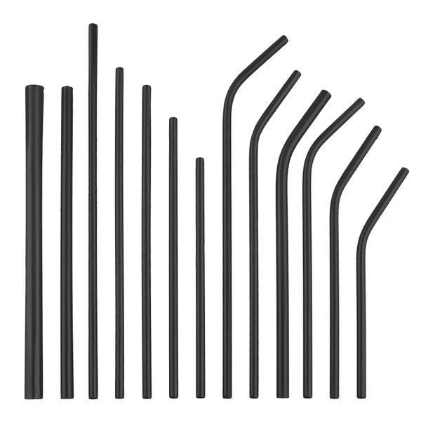 Paille en acier inoxydable 304, paille à boire en métal noir, réutilisable, écologique, Durable, barre de paille, outils de boisson pour fête de famille avec brosse de nettoyage