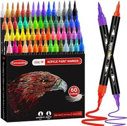 Stylo à Double tête de couleur 3060, marqueur métallique en propylène acrylique, peintures à main, ensemble de pinceaux d'art pour carton 240320