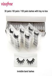 3060100 pares pestañas con bandeja sin caja 3D Mink Eyelashes Band Invisible Lathes Natural Long Transparent Band 3D7141467