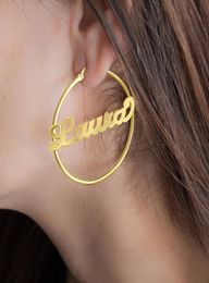 Boucles d'oreilles grand cerceau pour femmes, bijoux personnalisés avec nom, en acier inoxydable, or Rose, Fashion6549359, 3070 MM