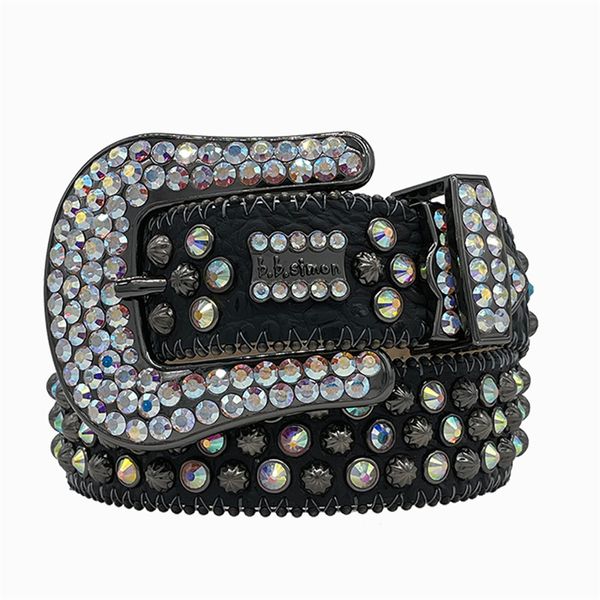 308 Bb Mujeres Hombres Diseñador Simon Rhinestone Cinturón Western Cowgirl Cowboy Vintage Bling Crystal Diamond Studded Cinturón de cuero