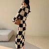 308 Springwear New Women's Haute Fatal Sense French Retro Checkerboard Treen Cardigan Robe Niche Design Temperament Pull