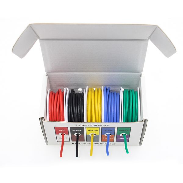 30AWG 50M / BOX 100M / BOX FLEUX SILICONE Câble Silicone 5 Couleurs Mélangez en conserve Cuivre Bricot électrique Buique électrique