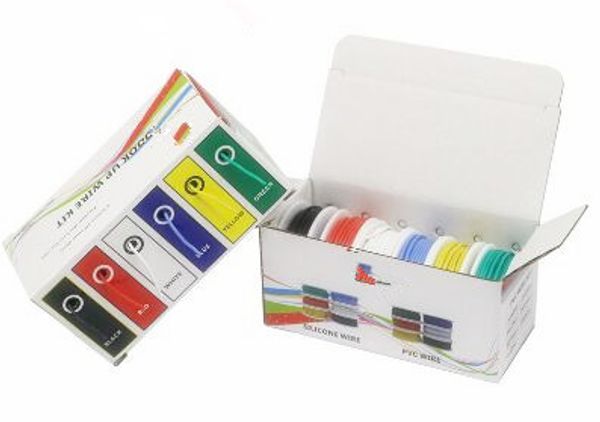 Livraison gratuite 30AWG 60m / boîte Fil de câble en caoutchouc de silicone flexible Fils toronnés Ligne de cuivre étamé Kit mélange 6 couleurs Fil électrique DIY