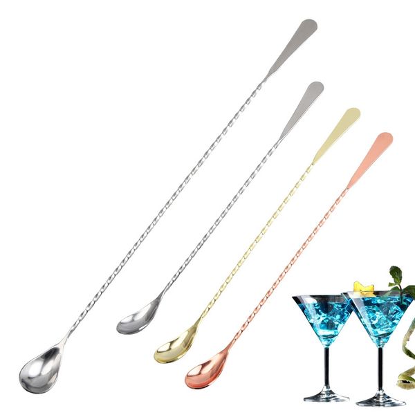 30 cm 40 cm acier inoxydable longue cuillère Bar outils remuant Cocktail cuillère à mélanger café lait thé cuillères swizzle bâtons