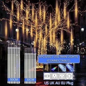 30cm / 50cm EU / US / AU / UK Plug étanche Meteor Shower Rain 8 Tube LED String Lights pour les vacances en plein air Arbre de décoration de Noël 211216
