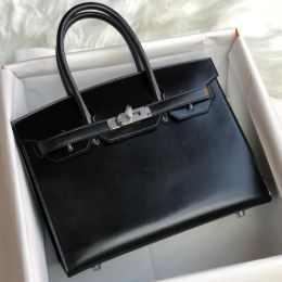 30 cm Black Tote Italie Box Cuir Brand Bag Prix de gros Prix entièrement fait à la main Forme de cire de luxe Message de cire à l'extérieur