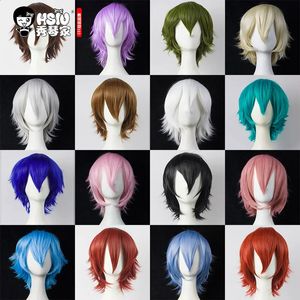 30 cm Cosplay perruque courte HSIU noir blanc violet bleu rouge fibre haute température perruque synthétique perruque de fête multi 17 couleur 240305